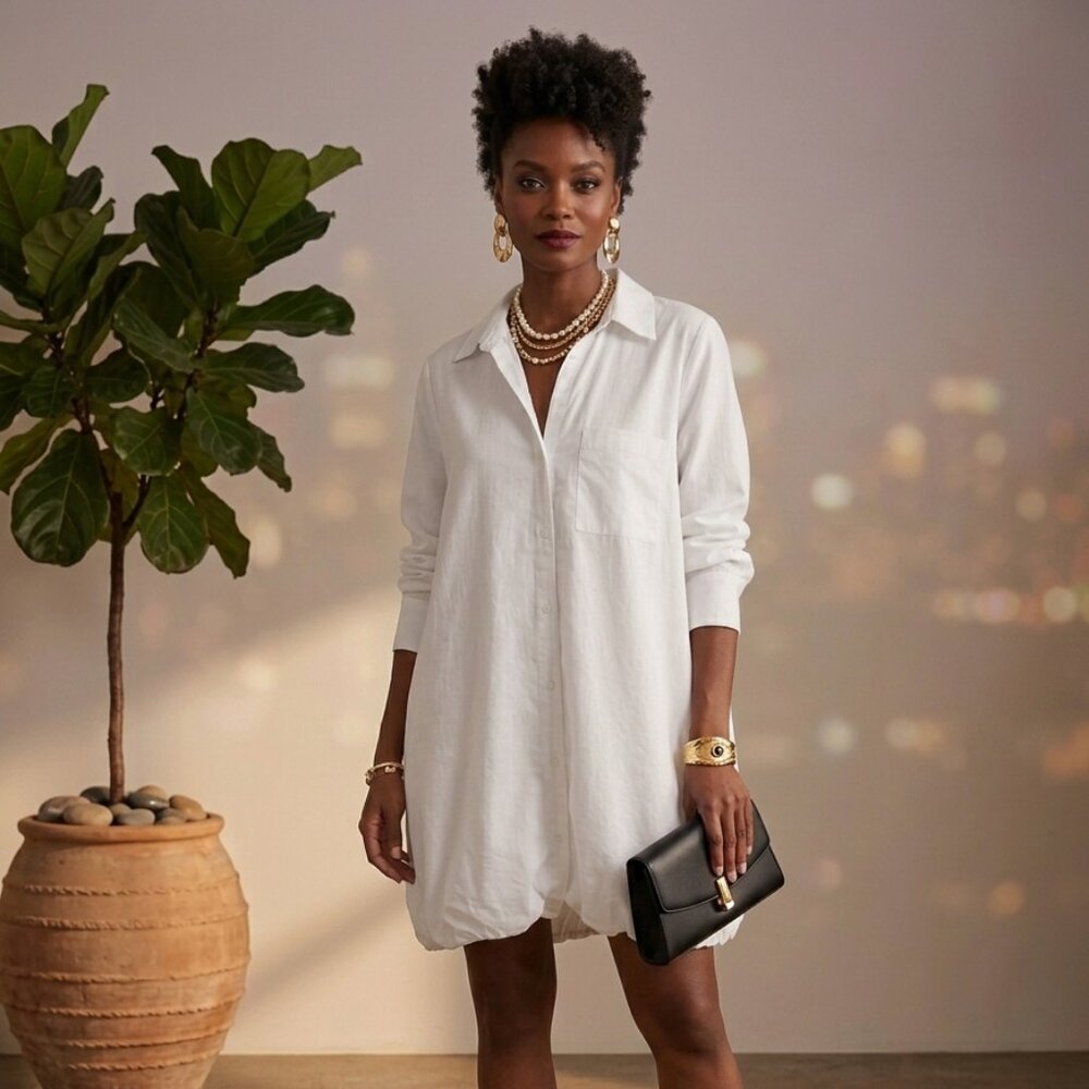 Stylish white button down shirt dress